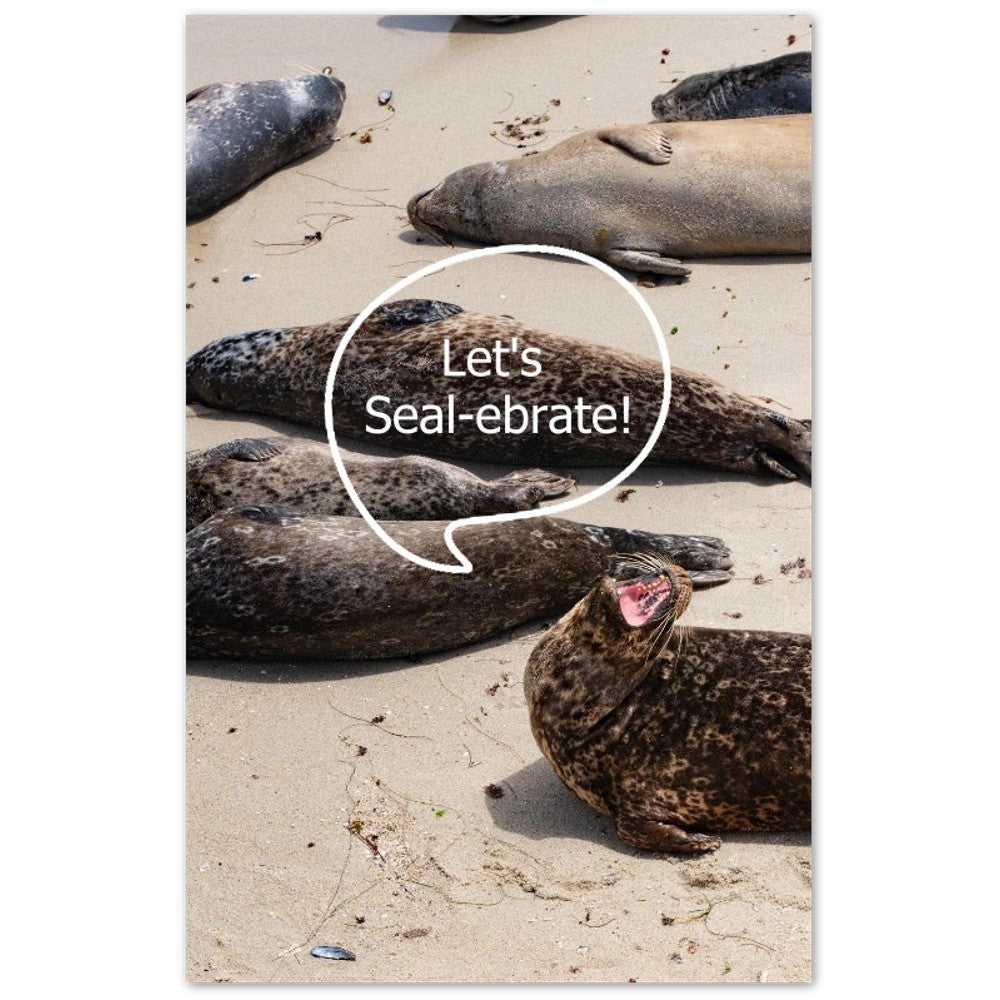 Seal birthday card shown with a premium envelope
