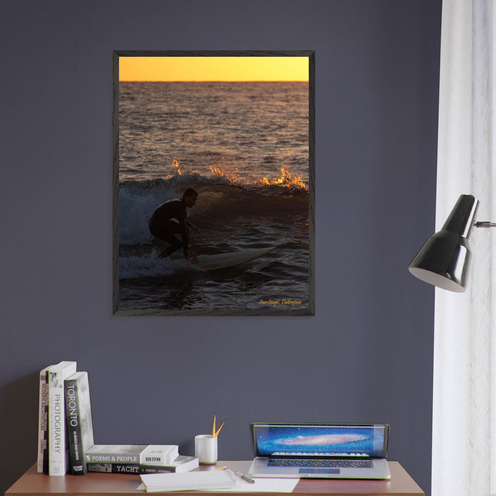 Surfers sunset print showing paper and frame detail