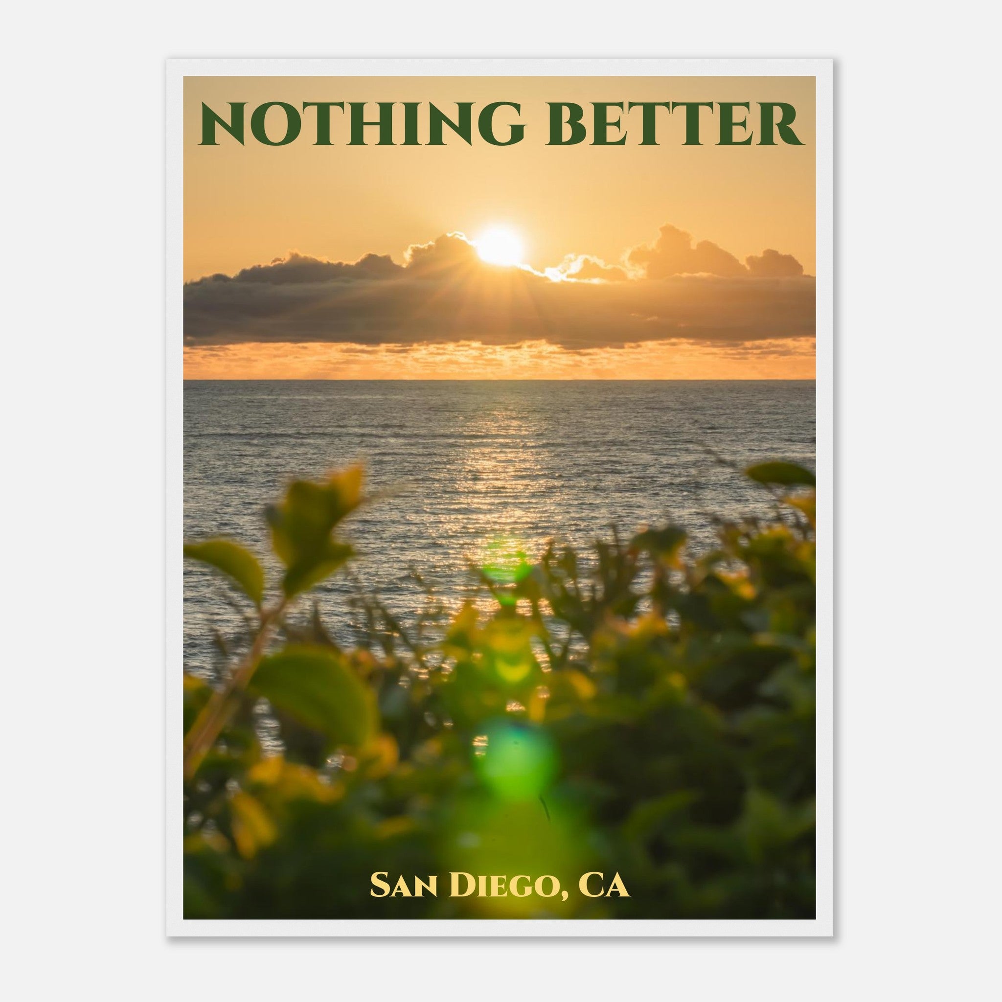 La Jolla sunset poster shown in wood and black frame options