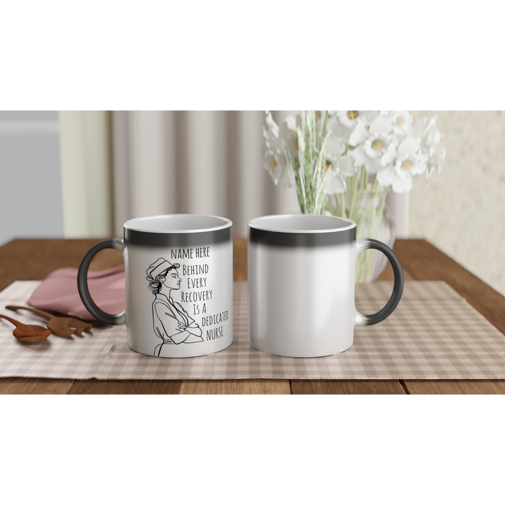 Nurse gift mug set showing color change reveal with hot coffee