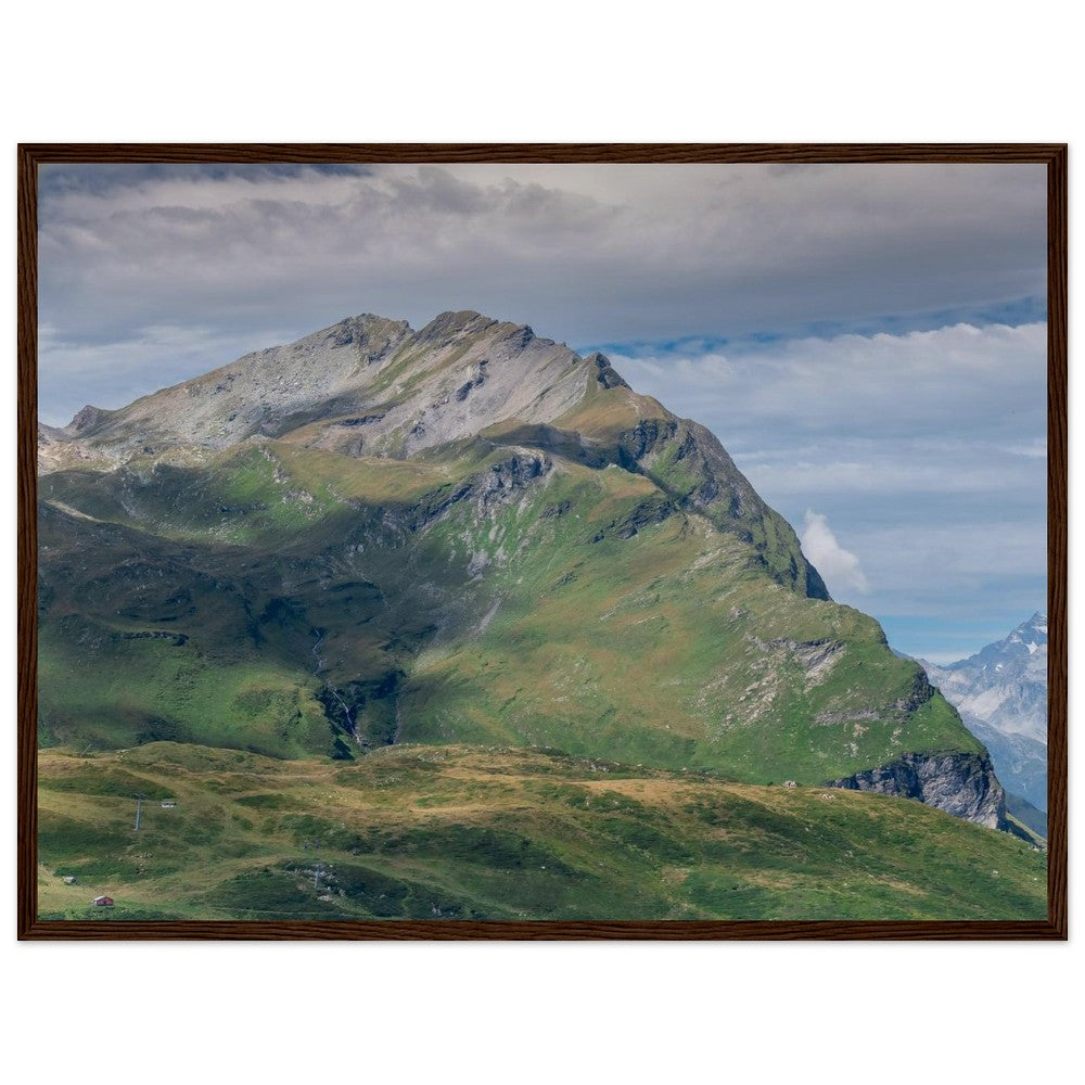 Green mountain landscape poster in a styled room