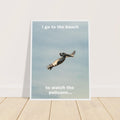 Flying pelican coastal print shown in a styled beach house room