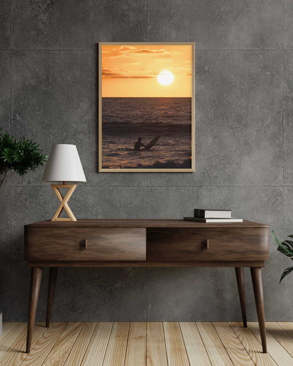 San Diego surfers sunset photography print shown at full size
