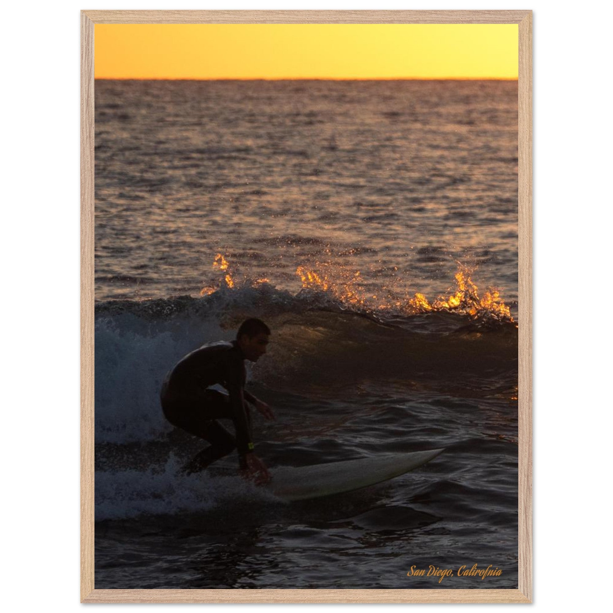 Surf photography beach wall art in a styled coastal room