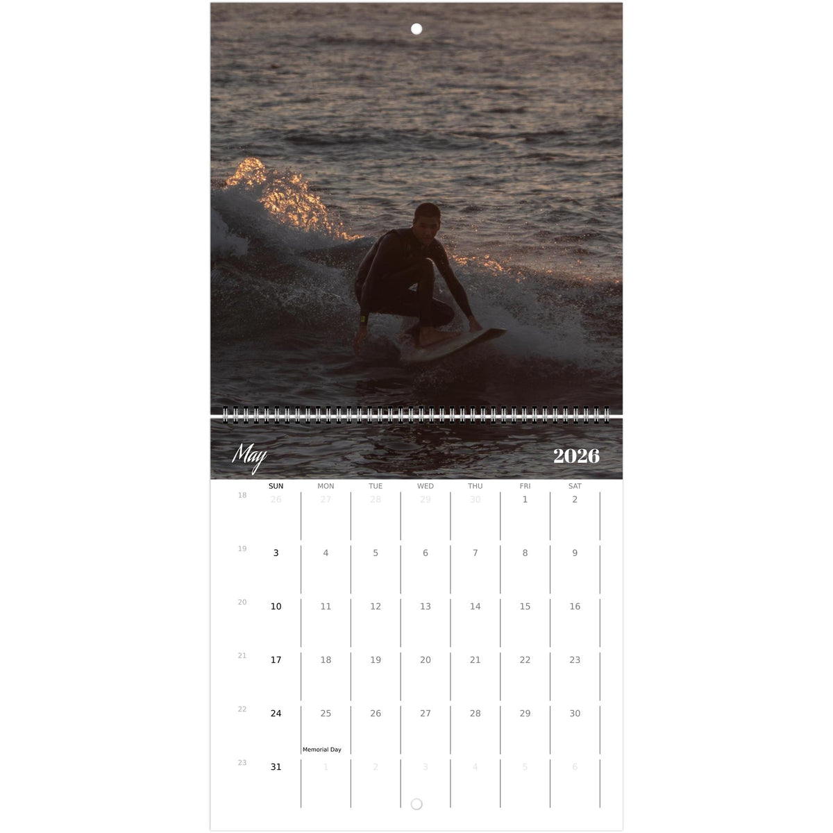 San Diego surf calendar shown closed, cover view