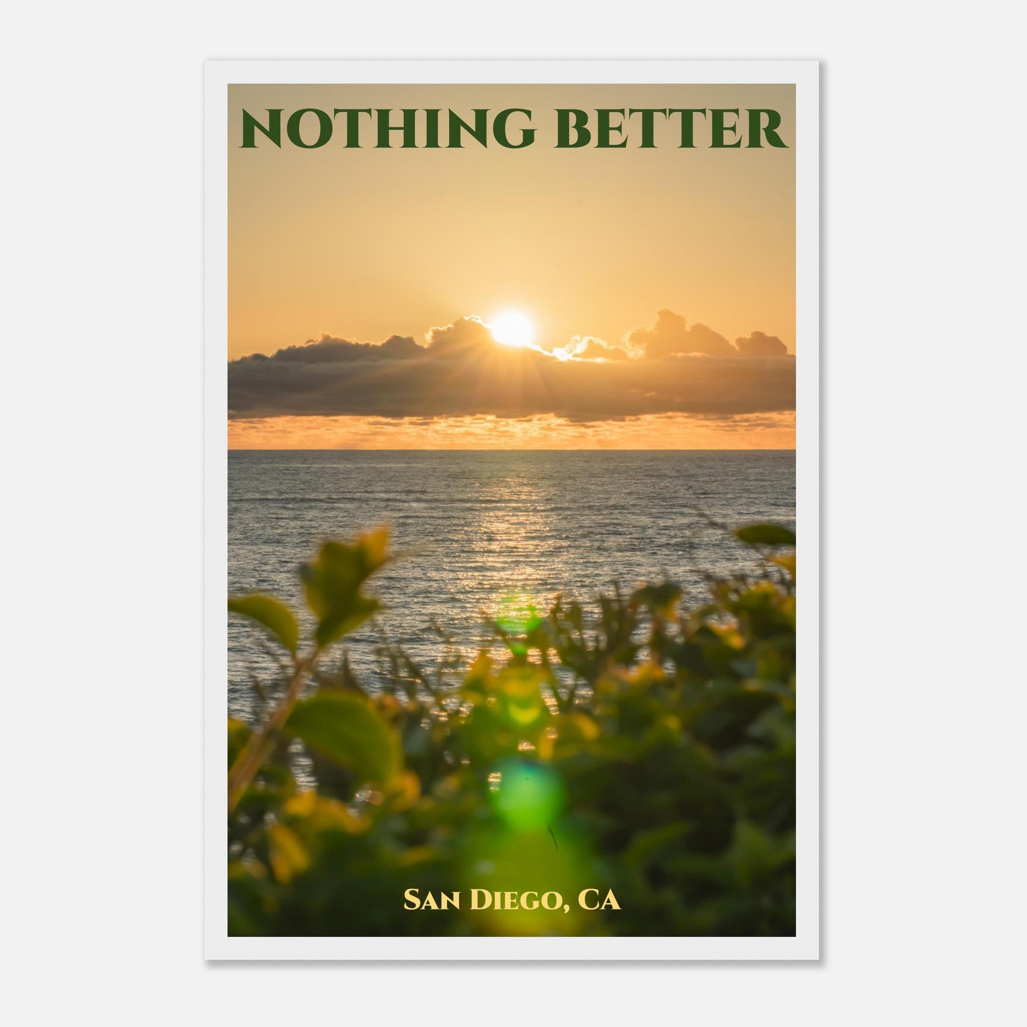 Framed La Jolla sunset print hanging on a wall
