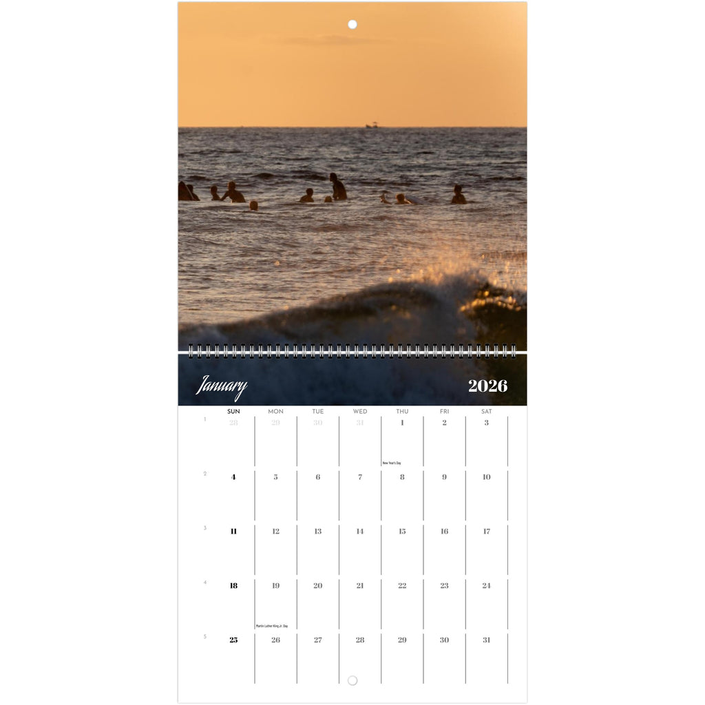 Surfer and wave calendar, full twelve month view