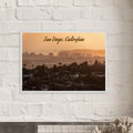 California cityscape wall art print showing wood frame detail
