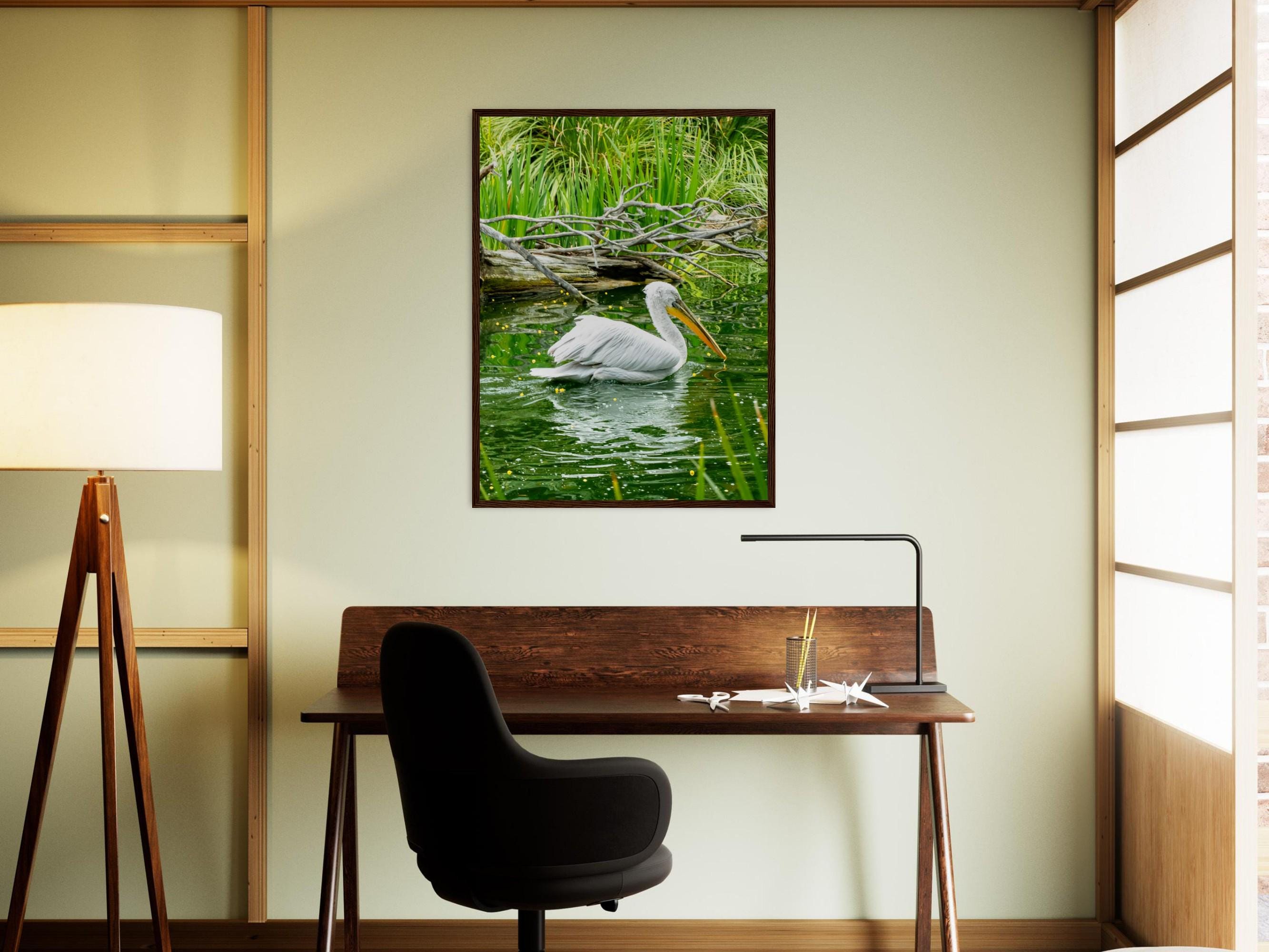 White Pelican Photograph: Classic Matte Paper, Wooden Framed Poster