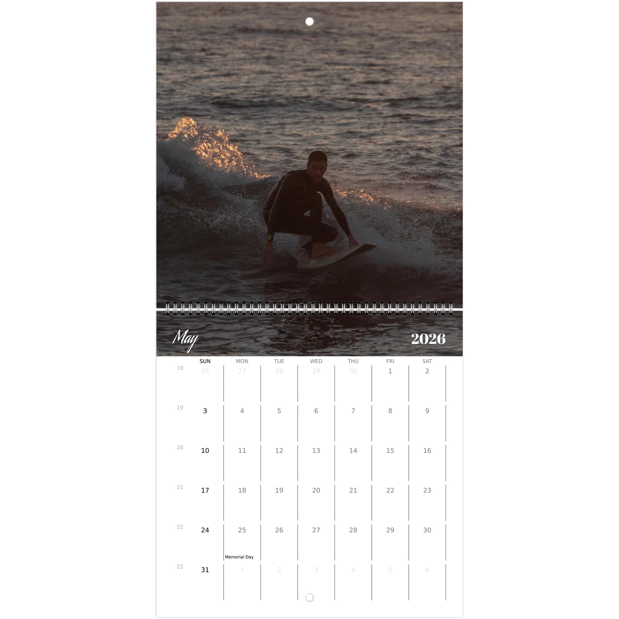 San Diego Surf Calendar, Surfer and Ocean Wave Photography Wall Calendar