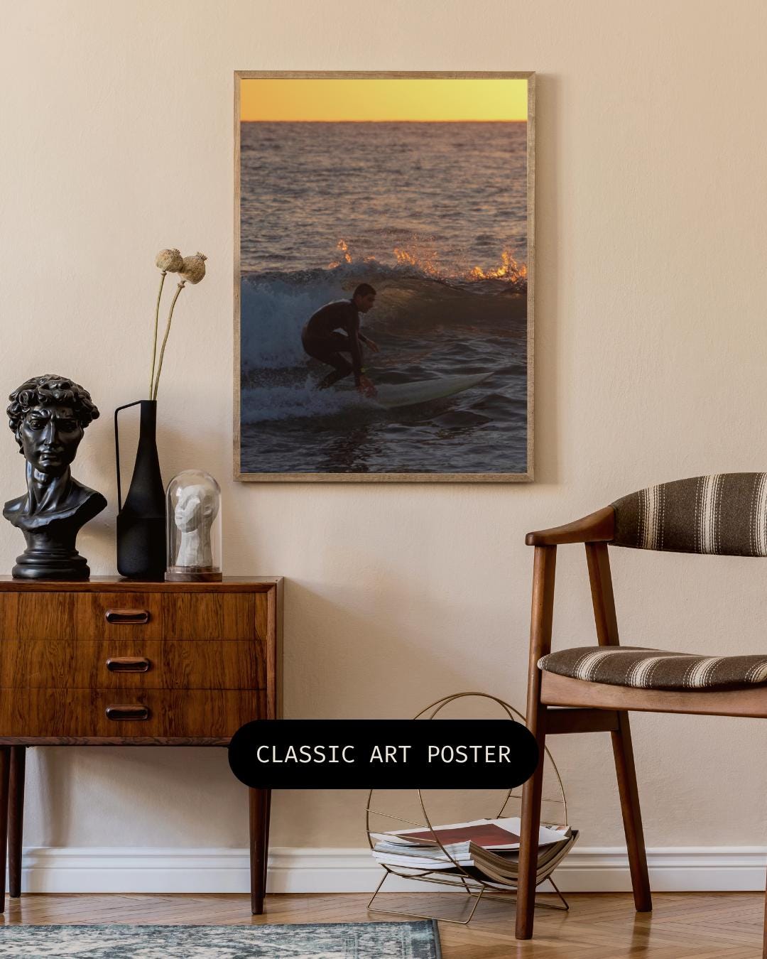 San Diego Surfer Sunset Print, Coastal Wave Photography, Beach House Wall Art