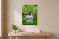 White pelican photography print shown at full size